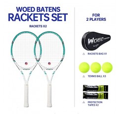 성인용 프로 테니스 라켓, 2인용 27인치 스피드 테니스 라켓, 초보자 및 전문가 모두 사용 가능, 테니스 공 3개, 진동 감쇠 장치 2개, 오버그립 2개, 테니스 가방 포함