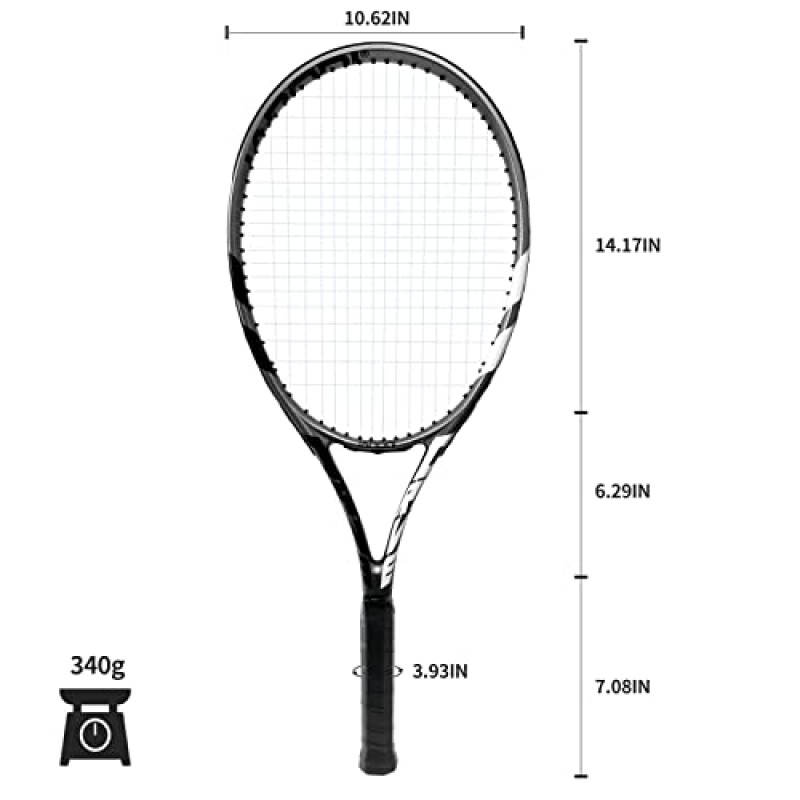 성인용 테니스 라켓, 미리 연결된 27인치 테니스 라켓-공 3개, 그립 2개, 진동 댐퍼 2개가 포함된 2인용 테니스 라켓 세트