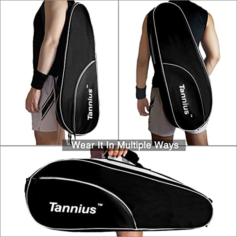 Tannius 3 라켓 테니스 가방, 신발 및 휴대폰 수납공간과 보호 패드 포함, 매우 넓고 가벼운 테니스용 라켓 가방, 배드민턴