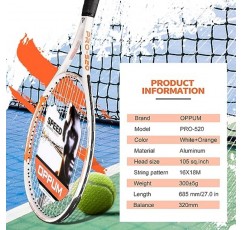 OPPUM 27인치 성인 프로 테니스 라켓은 경량 프레임과 내구성이 뛰어난 스트링을 갖추고 있어 초급 및 중급 테니스 선수에게 적합합니다.