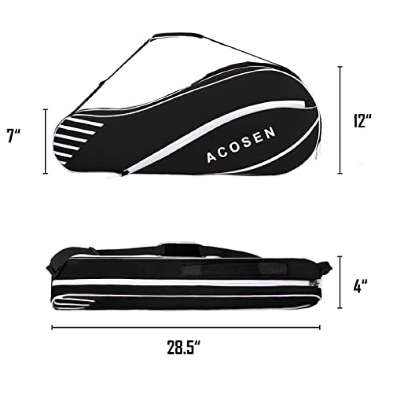 ACOSEN 3 라켓 테니스 가방 - 여성 및 남성을 위한 경량 테니스 가방, 전문 또는 초보자 테니스 선수를 위한 보호 패드가 있는 테니스 라켓 커버 가방