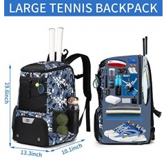 라켓 2개 테니스 가방 테니스 배낭 세트 여성용 대형 라켓 가방 절연 포켓 및 통풍이 가능한 신발 칸이 있는 남성용 배드민턴/스쿼시 라켓/테니스/피클볼 및 액세서리를 담을 수 있는 작은 부착 가방 2개
