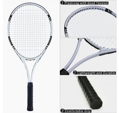 테니스 라켓 2인용 성인용 레크리에이션, 초급 학생 훈련을 위한 경량 테니스 라켓, 휴대용 커버 백이 포함된 테니스 라켓 세트, 그립 테이프, 테니스 공