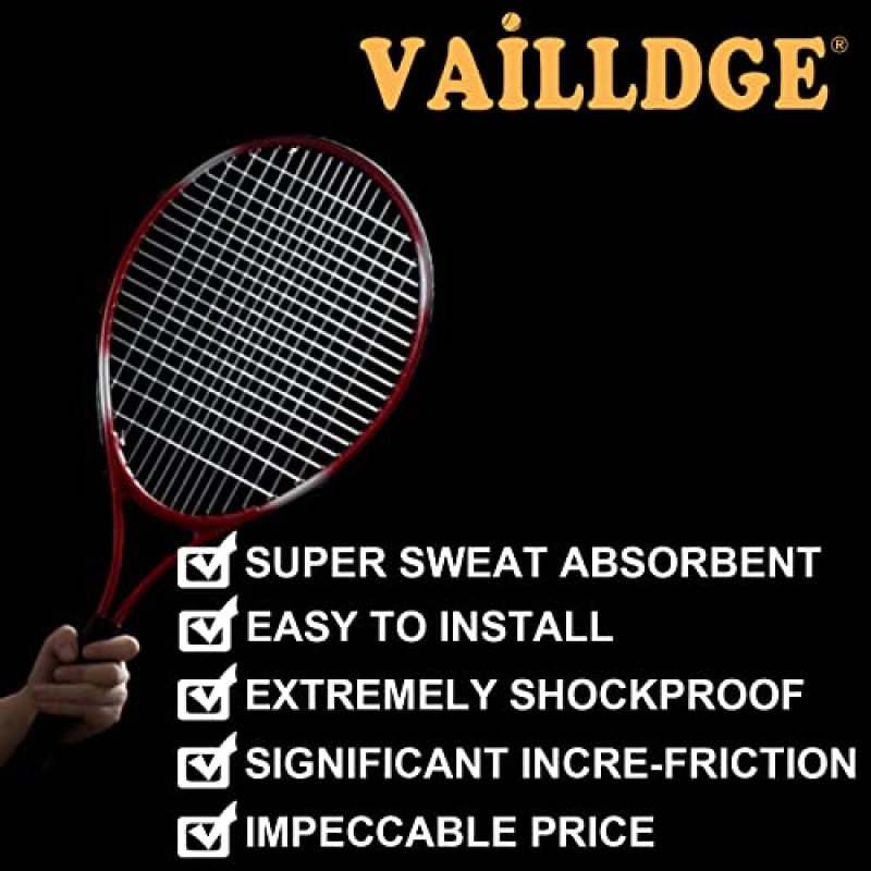 Vailldge 테니스 라켓 그립 테이프 - 패턴 도트 그립 테이프 땀 흡수 테니스 그립 테니스 라켓용 미끄럼 방지 오버그립 스쿼시 라켓 배드민턴 야구 배트 탁구 패들