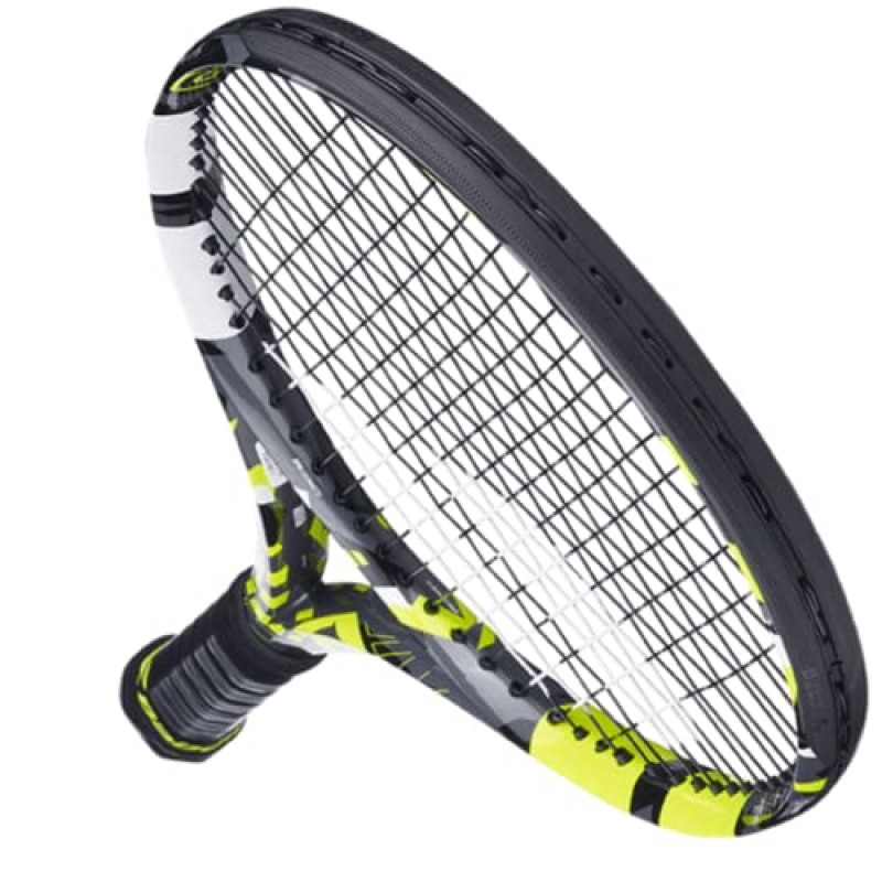 Babolat Pure Aero 테니스 라켓(7세대) - 중간 범위의 장력으로 16g 흰색 Babolat Syn Gut를 연결함