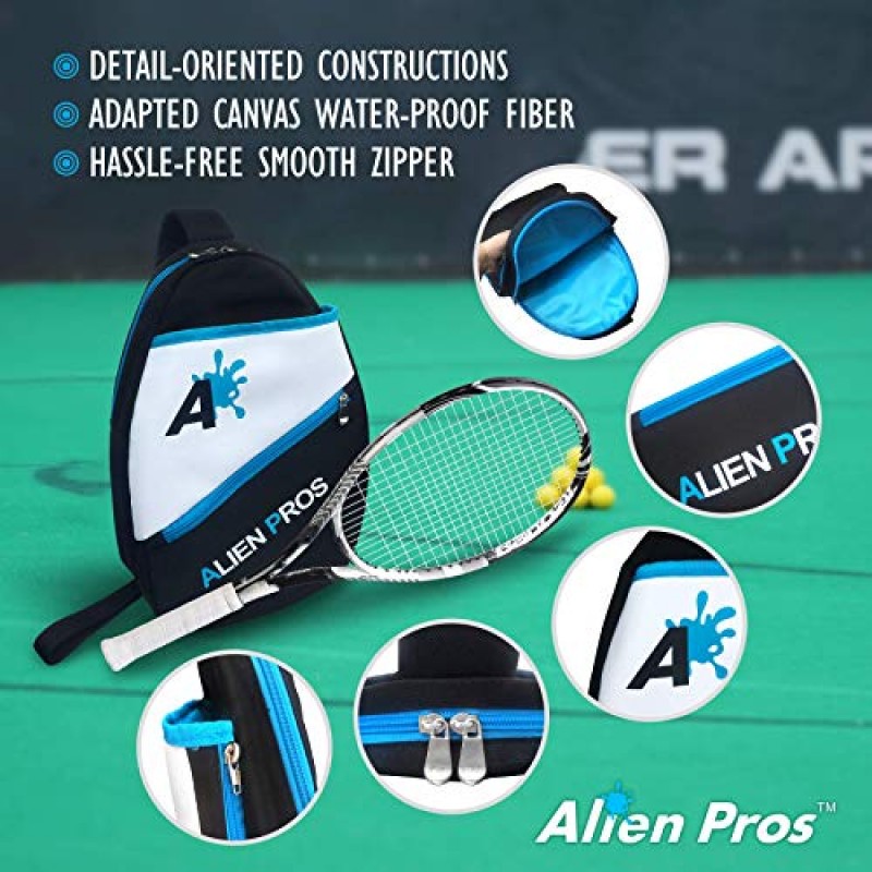 ALIEN PROS 라켓과 기타 필수품을 위한 경량 테니스 슬링 백팩 - 테니스와 일상생활을 위해 빠르고 가볍게 짐을 챙기세요 - 남성용 및 여성용 테니스 라켓 가방 슬링백