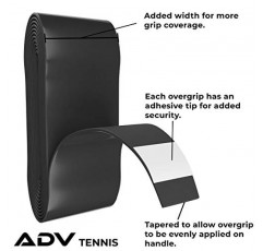 ADV MaxTac 테니스 오버그립 - 매우 끈적한 테니스 라켓 랩 - 미끄럼 방지, 매우 얇고 사용하기 쉬운 테니스 라켓용 프로 테니스 그립 테이프 - 12팩, 블랙