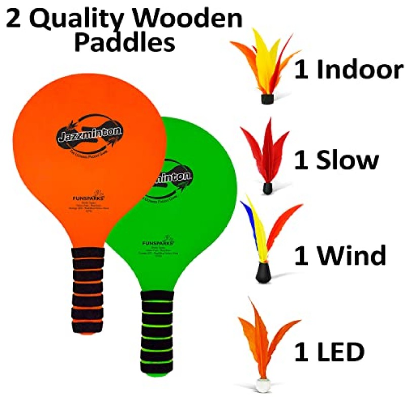 Jazzminton 다양한 패들 볼 게임 - 어린이와 성인을 위한 라켓볼 세트 나무 비치 라켓 게임
