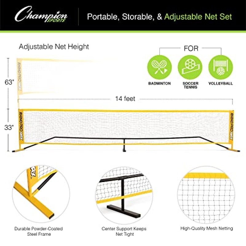 챔피언 스포츠 조정 가능한 스포츠 네트: 배구, 테니스, 피클볼, 배드민턴용 휴대용 스포츠 게임 네트 - 다양한 너비