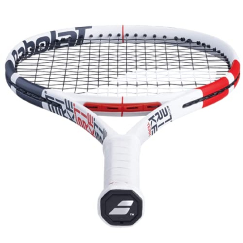 Babolat Pure Strike Team 테니스 라켓(3세대) - 중간 정도의 장력으로 16g 흰색 Babolat Syn Gut를 연결함