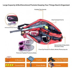 남성용 여성용 신발 칸이 있는 라켓 테니스 가방 4개, 배드민턴 장비 가방, 테니스 라켓 커버 홀더 조절 가능한 어깨 끈, 패딩 처리된 손잡이, 전면 지퍼 포켓이 있는 케이스 운반용 가방