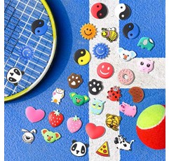 Leitee 30 Pcs 귀여운 테니스 댐퍼 재미 있은 테니스 라켓 진동 댐퍼 소프트 실리콘 테니스 라켓 댐퍼 테니스 선물, 다양한 디자인을위한 테니스 댐퍼
