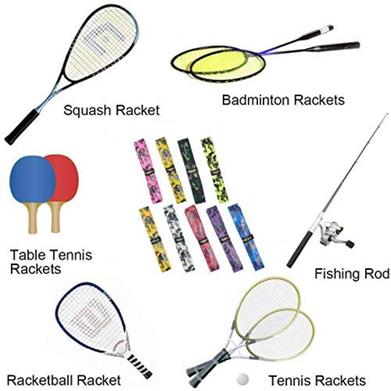 Abovehill 테니스 라켓 그립 테이프 용골 디자인 위장 테니스 라켓용 미끄럼 방지 배드민턴 라켓 야구 배트 자전거 그립 낚싯대 그립 9팩