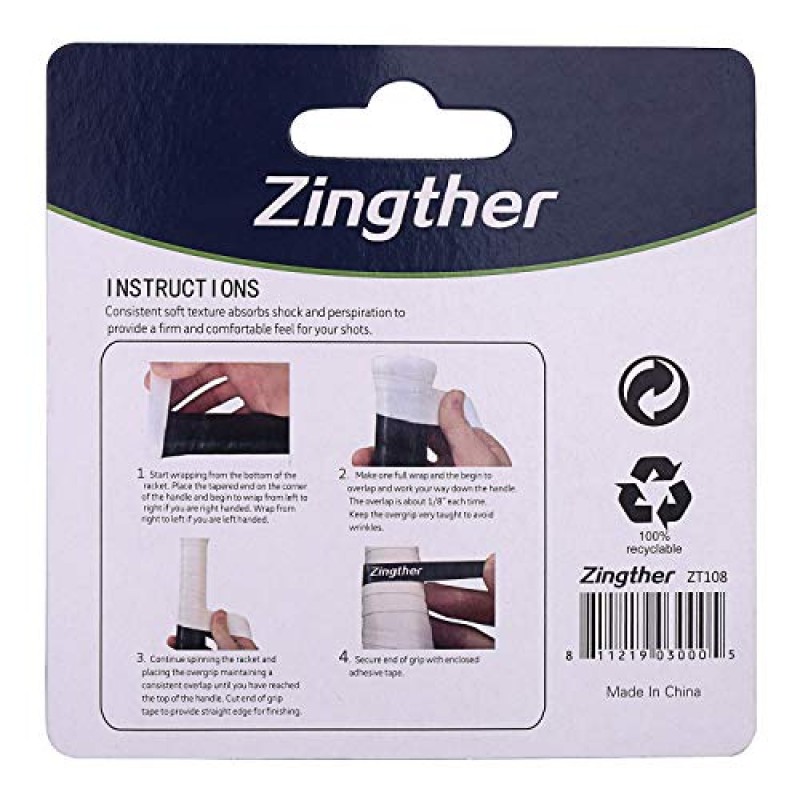 Zingther Professional Super Tacky 테니스 라켓 그립 테이프는 배드민턴 라켓/라켓볼/스쿼시 라켓, 야구/크리켓 배트 및 피클볼 패들용 오버그립도 제공합니다.