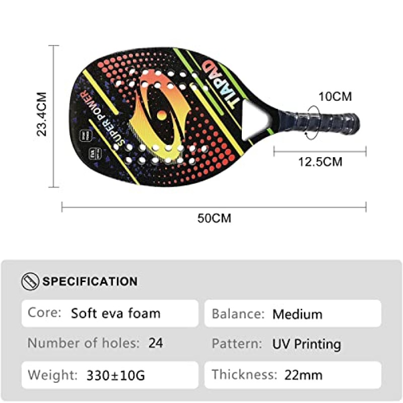 비치 테니스 라켓 카본, EVA 메모리 폼 코어가 있는 비치 테니스 패들, 22mm 샌드 그릿 표면 라켓 패들 28 홀 커버 백이 있는 전문 패들