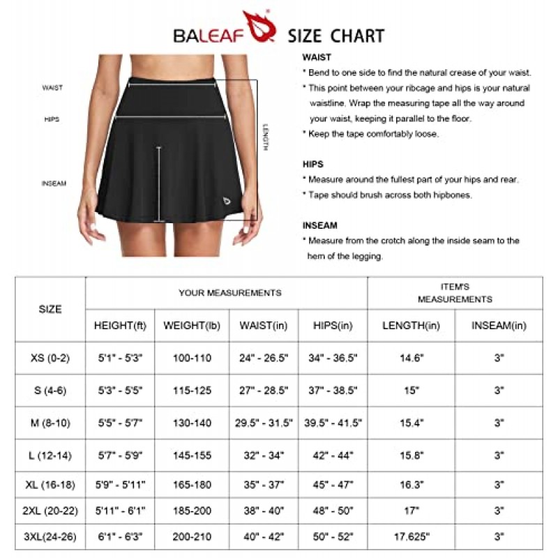 BALEAF 여성용 플리츠 테니스 스커트 운동용 골프 Skorts 스커트 러닝 운동 스포츠용 반바지 포켓 포함