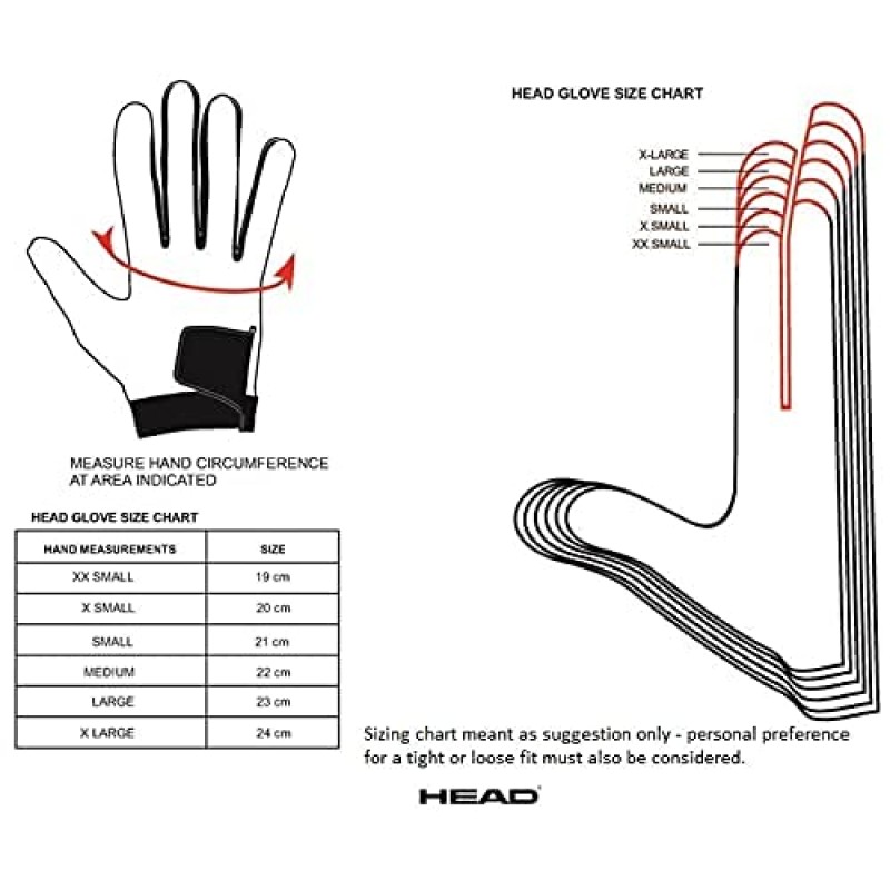 HEAD 가죽 라켓볼 장갑 - 오른손 및 왼손용 센세이션 경량 통기성 장갑