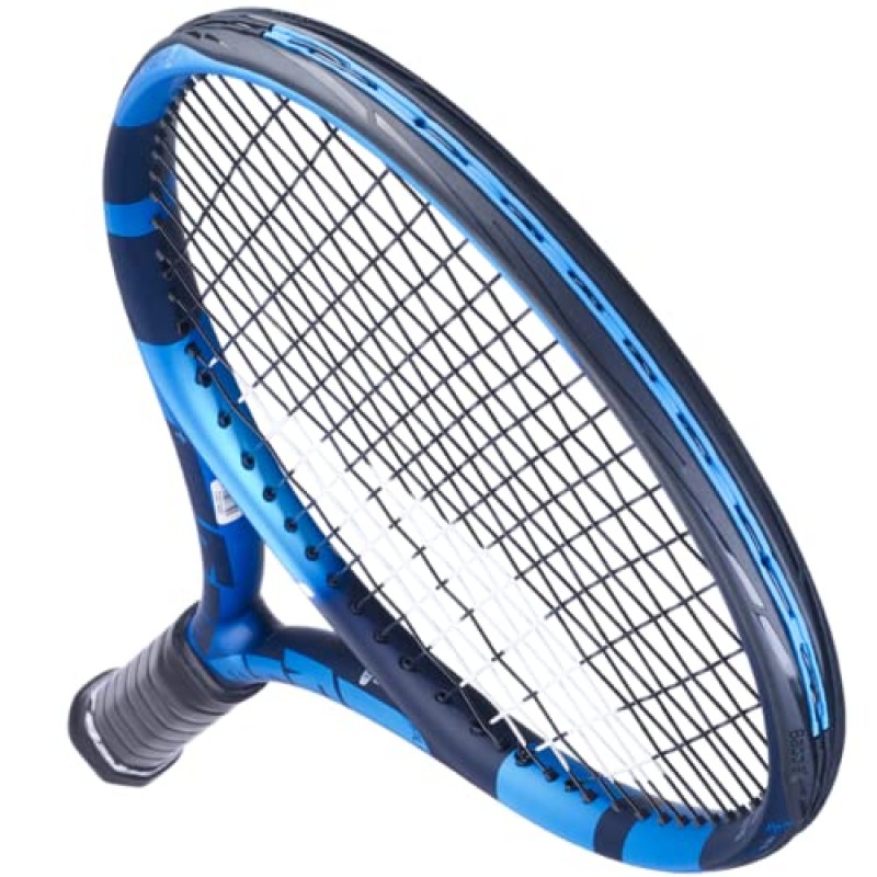 Babolat Pure Drive + 테니스 라켓(10세대) - 중간 범위의 장력으로 16g 흰색 Babolat Syn Gut를 연결함