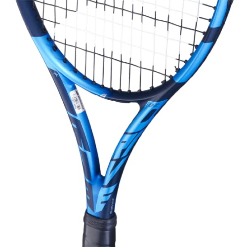 Babolat Pure Drive + 테니스 라켓(10세대) - 중간 범위의 장력으로 16g 흰색 Babolat Syn Gut를 연결함