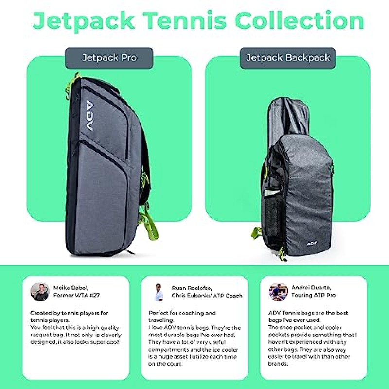 ADV 테니스 가방 Jetpack Pro V2 - 혁신과 스타일로 잠재력을 발휘할 수 있는 혁신적인 테니스 라켓 가방 - 안목 있는 선수, 남성 및 여성에게 이상적인 테니스 가방 - 완벽한 테니스 액세서리