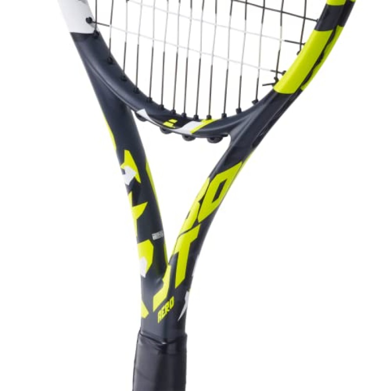 Babolat 부스트 에어로 테니스 라켓(노란색) 중간 범위 장력의 흰색 Babolat Syn Gut 연결