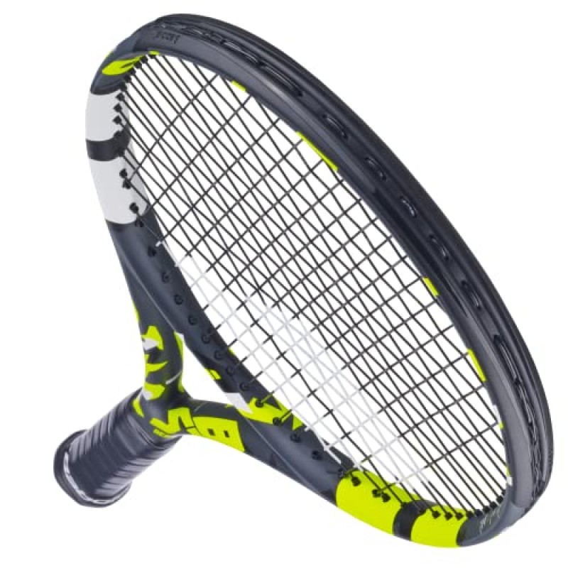 Babolat 부스트 에어로 테니스 라켓(노란색) 중간 범위 장력의 흰색 Babolat Syn Gut 연결