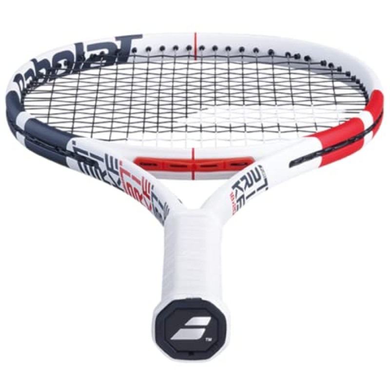 Babolat Pure Strike 18/20 테니스 라켓(3세대) - 중간 범위의 장력으로 16g 흰색 Babolat Syn Gut를 연결함