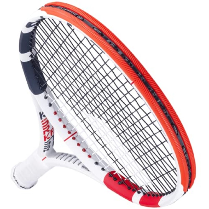 Babolat Pure Strike 18/20 테니스 라켓(3세대) - 중간 범위의 장력으로 16g 흰색 Babolat Syn Gut를 연결함