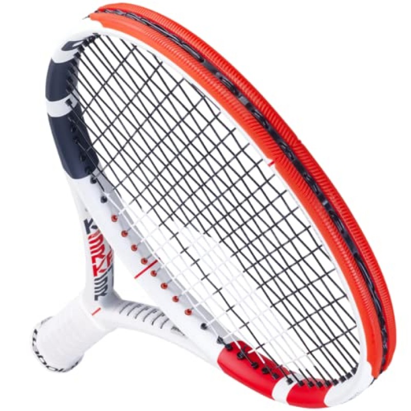 Babolat Pure Strike 100 테니스 라켓(3세대) - 중간 범위의 장력으로 16g 흰색 Babolat Syn Gut를 연결함