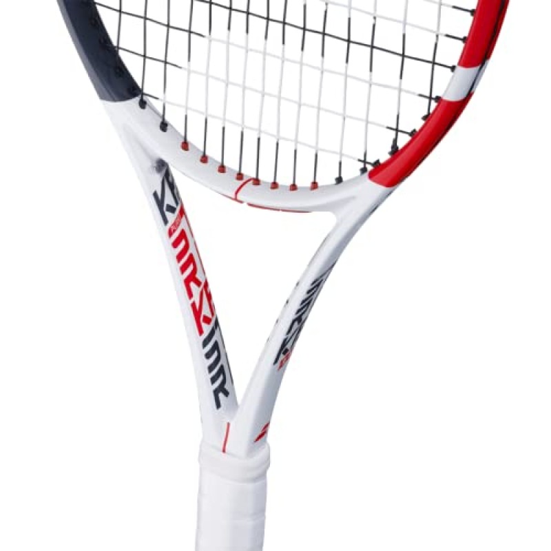 Babolat Pure Strike 100 테니스 라켓(3세대) - 중간 범위의 장력으로 16g 흰색 Babolat Syn Gut를 연결함