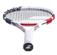 Babolat Pure Strike 100 테니스 라켓(3세대) - 중간 범위의 장력으로 16g 흰색 Babolat Syn Gut를 연결함