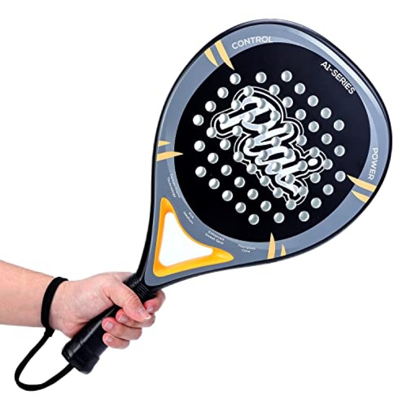 Padel Racket A1-시리즈, Plai 패들 테니스 라켓, 탄소 섬유 프레임, 제어력과 파워를 위한 강화된 스위트 스팟, 초급 및 중급 플레이어에게 적합