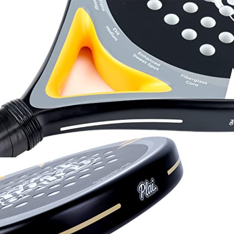 Padel Racket A1-시리즈, Plai 패들 테니스 라켓, 탄소 섬유 프레임, 제어력과 파워를 위한 강화된 스위트 스팟, 초급 및 중급 플레이어에게 적합