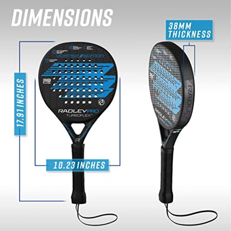 휴대용 가방이 포함된 패들 테니스 라켓, Radley Pro Turboflex Padel, 탄소 섬유 프레임 패들 라켓 정밀성을 제공하는 소프트 EVA 코어, 패들 테니스 라켓, 플랫폼 테니스 패들 블루