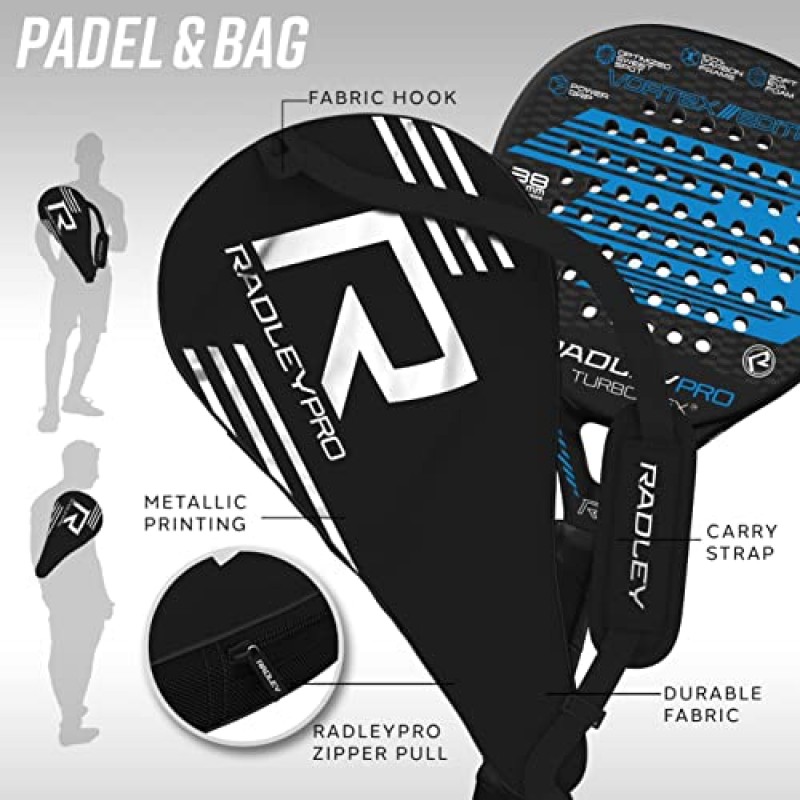 휴대용 가방이 포함된 패들 테니스 라켓, Radley Pro Turboflex Padel, 탄소 섬유 프레임 패들 라켓 정밀성을 제공하는 소프트 EVA 코어, 패들 테니스 라켓, 플랫폼 테니스 패들 블루