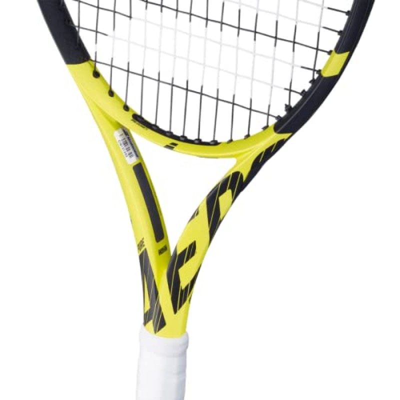 Babolat Pure Aero Lite 테니스 라켓(6세대) - 중간 장력의 16g 흰색 Babolat Syn Gut 연결