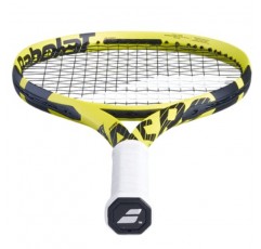 Babolat Pure Aero Lite 테니스 라켓(6세대) - 중간 장력의 16g 흰색 Babolat Syn Gut 연결