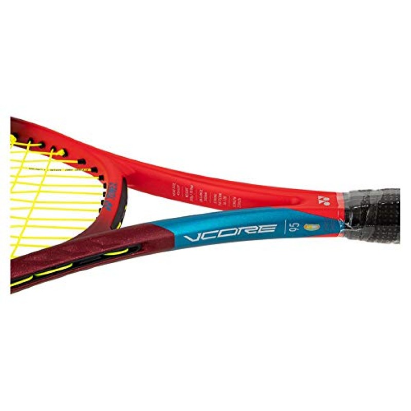 Yonex VCORE 95 Scarlet 7세대 퍼포먼스 테니스 라켓 - 원하는 색상의 합성 거트 라켓 스트링 연결 - 정확한 회전 및 놀라운 컨트롤