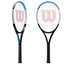 Wilson Ultra 100 v3.0 블랙/블루/실버 테니스 라켓 - 맞춤형 색상의 Syn Gut 라켓 스트링 연결 - 힘과 안정성을 위한 최고의 라켓