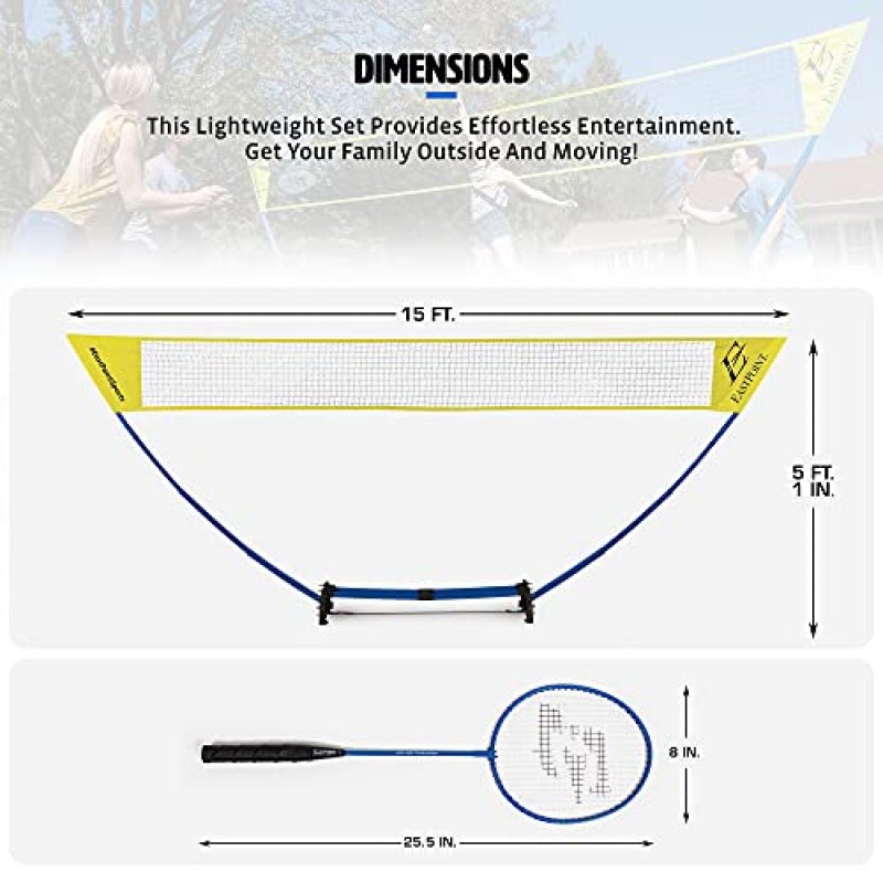 EastPoint Sports 간편한 설치 배드민턴 세트 - 가족의 즐거움을 위한 뒷마당 야외 게임 - 라켓 2개 및 셔틀콕 2개 포함