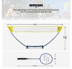 EastPoint Sports 간편한 설치 배드민턴 세트 - 가족의 즐거움을 위한 뒷마당 야외 게임 - 라켓 2개 및 셔틀콕 2개 포함