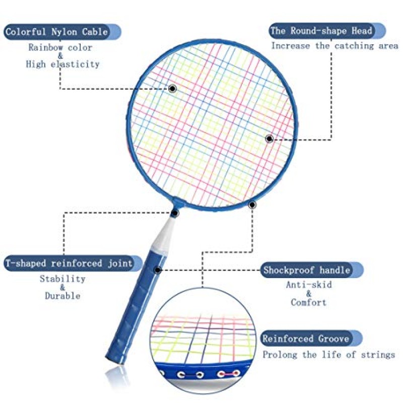 어린이를위한 배드민턴 라켓, 어린이를위한 경량 운반 가방이있는 12 in 1 셔틀콕 라켓 스포츠 세트 전문가 초급 선수 실내 야외 스포츠 게임