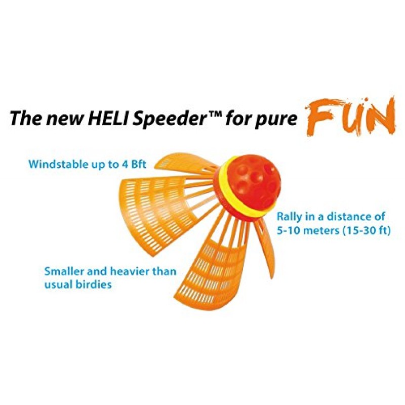 Speedminton SM01-FUN-10 FUN 세트 - 비치볼, 스파이크볼, 배드민턴 대체품 포함. HELI 1개와 FUN Speeder 1개, 해변, 공원 또는 뒷마당에 적합, 블루 오렌지