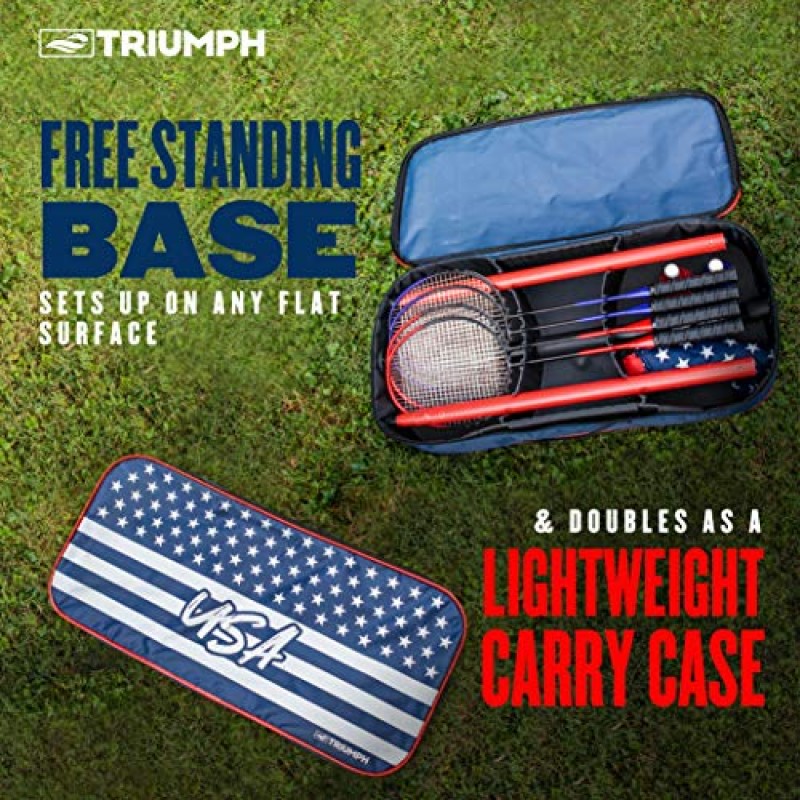 Triumph Sports Patriotic 휴대용 배드민턴 세트(자립형 베이스가 몇 초 만에 어떤 표면에도 설치 가능) - 도구나 스테이크 필요 없음, 멀티