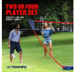 Triumph Sports Patriotic 휴대용 배드민턴 세트(자립형 베이스가 몇 초 만에 어떤 표면에도 설치 가능) - 도구나 스테이크 필요 없음, 멀티