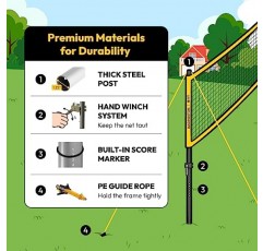 A11N 야외 배드민턴 세트 - 처짐 방지 네트, 라켓 4개, 셔틀콕 2개 및 휴대용 가방 포함 - 뒷마당, 해변 및 공원용
