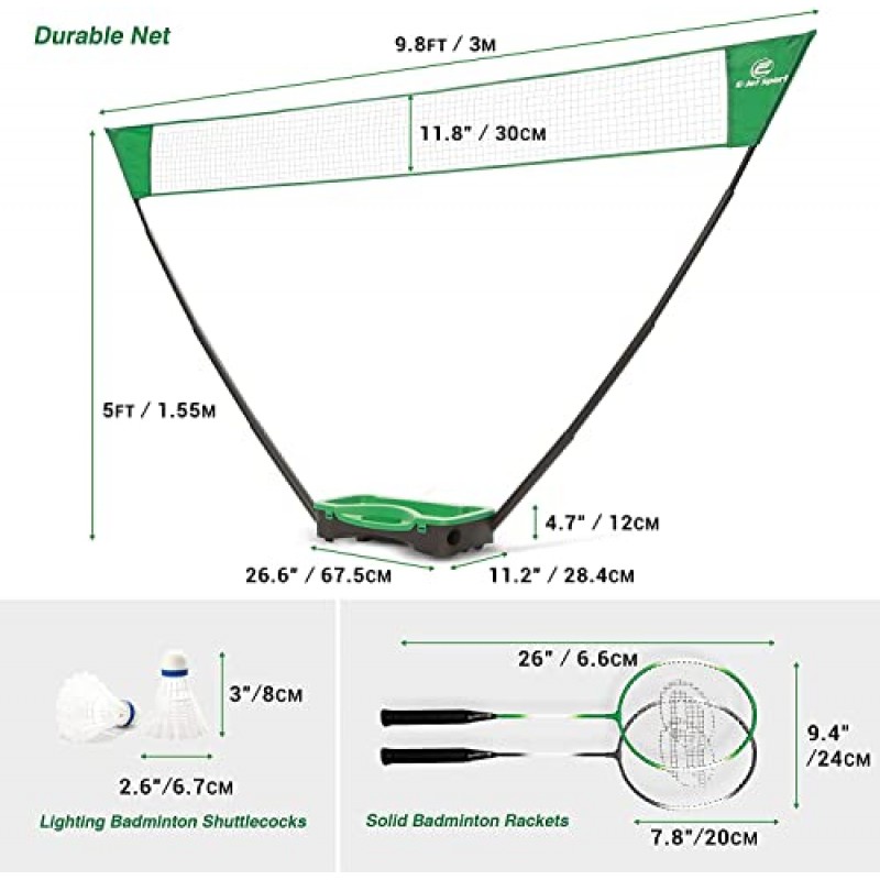 배드민턴 네트 야외 게임 세트, 어린이 및 가족 휴대용 라켓 셔틀콕 콤보, 도구 필요 없음 - 뒤뜰 훈련, 해변, 공원, 피크닉 게임