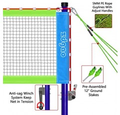 Zdgao 뒷마당용 배드민턴 세트(네트 포함) | 윈치 시스템을 갖춘 휴대용 배드민턴 네트, 알루미늄 배드민턴 라켓 4개, 3개 나일론 셔틀콕 세트, 경계선 및 내구성 있는 운반용 가방