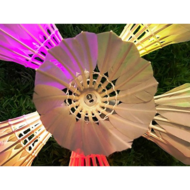 Leadge LED 셔틀콕 배드민턴 버디, 셔틀콕 다크 나이트 거위 깃털 글로우 버디 조명(야외 실내 스포츠 활동용)(6팩)(멀티 컬러)