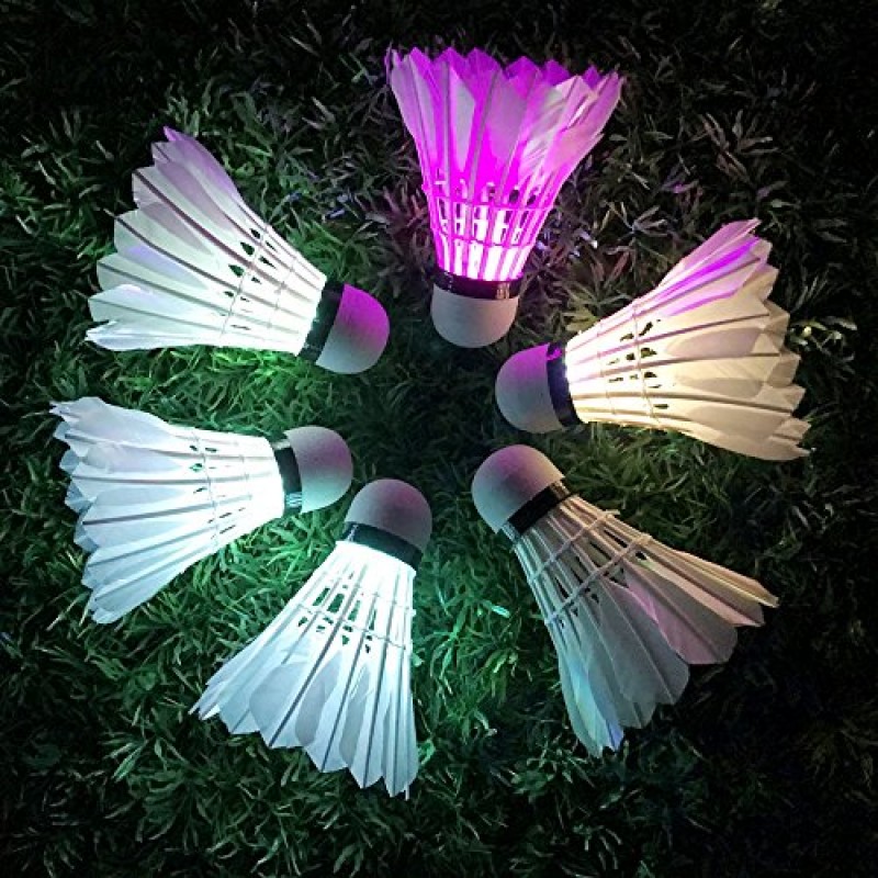 Leadge LED 셔틀콕 배드민턴 버디, 셔틀콕 다크 나이트 거위 깃털 글로우 버디 조명(야외 실내 스포츠 활동용)(6팩)(멀티 컬러)